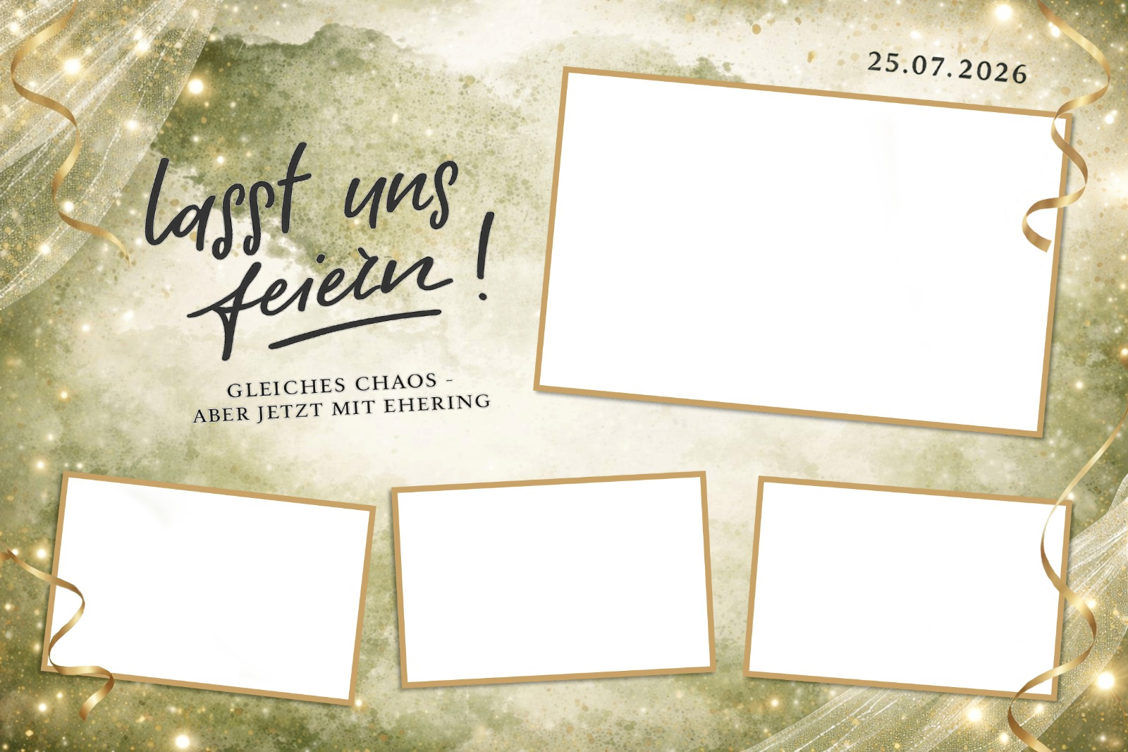 Personalisiertes Foto-Overlay mit vier Bildflächen, Namen und Datum